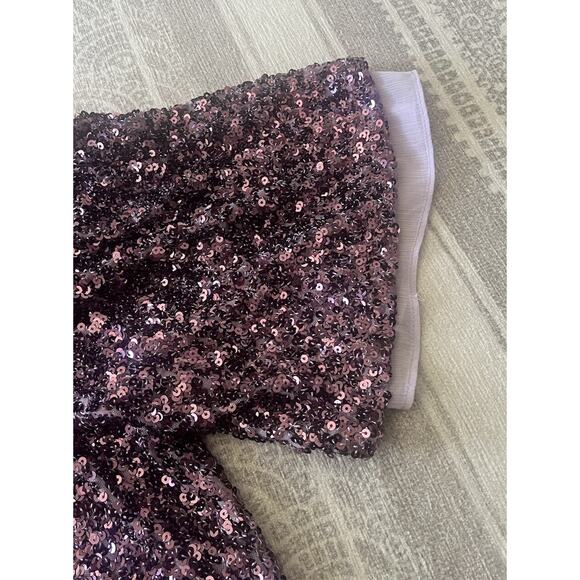 ENDLESS ROSE Purple Sequin Sparkle Encrusted Cropped Party Blouse Top - Picture 10 of 16